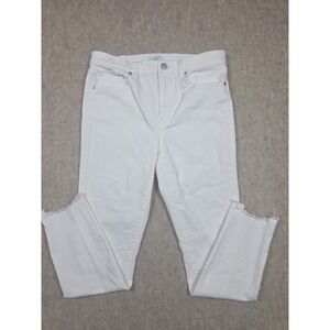 LOFT Jeans Womens 6 White Skinny Crop Frayed‎ Hem Mid Rise Denim Pants